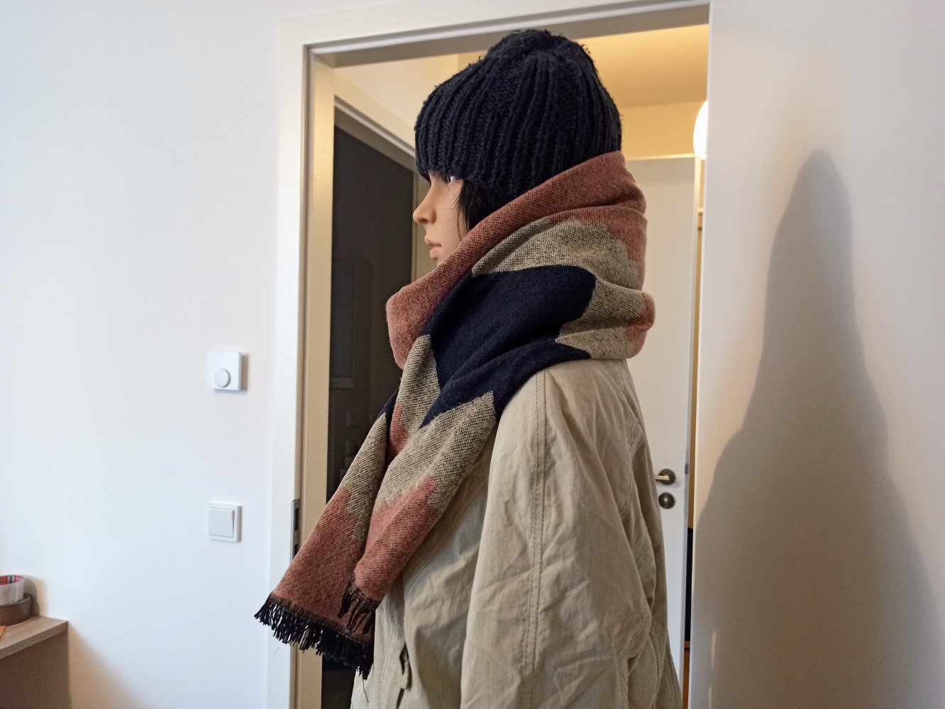 Schöner Mütze mit Schal blau/beige/grau