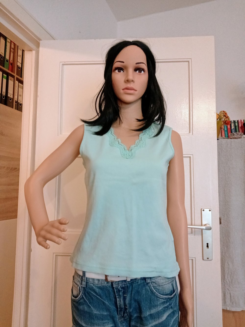 Schönes T-Shirt in türkis von Canda mit Spitze