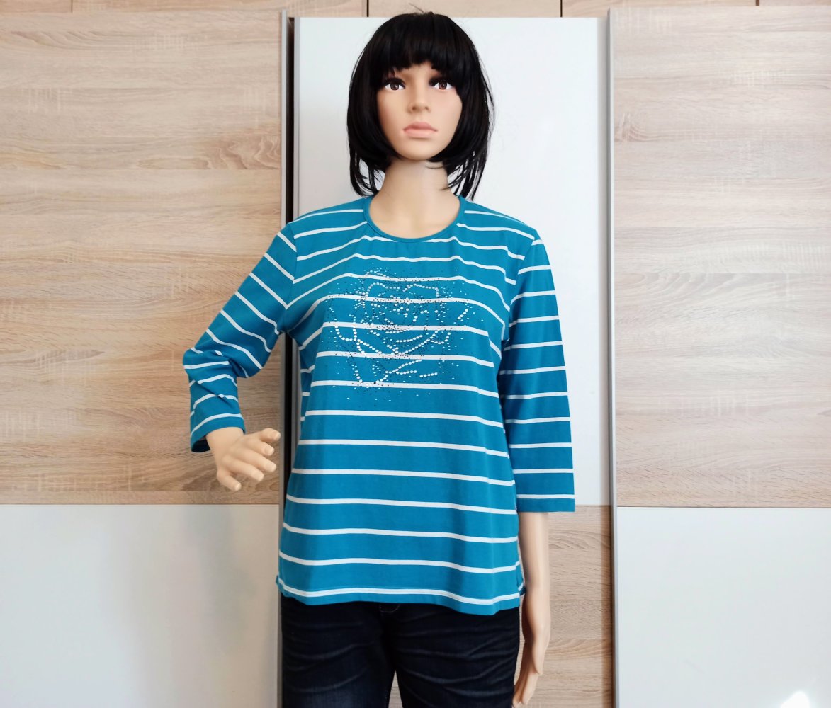 Schöner gestreifter Langarm-Shirt mit Straps Steinen