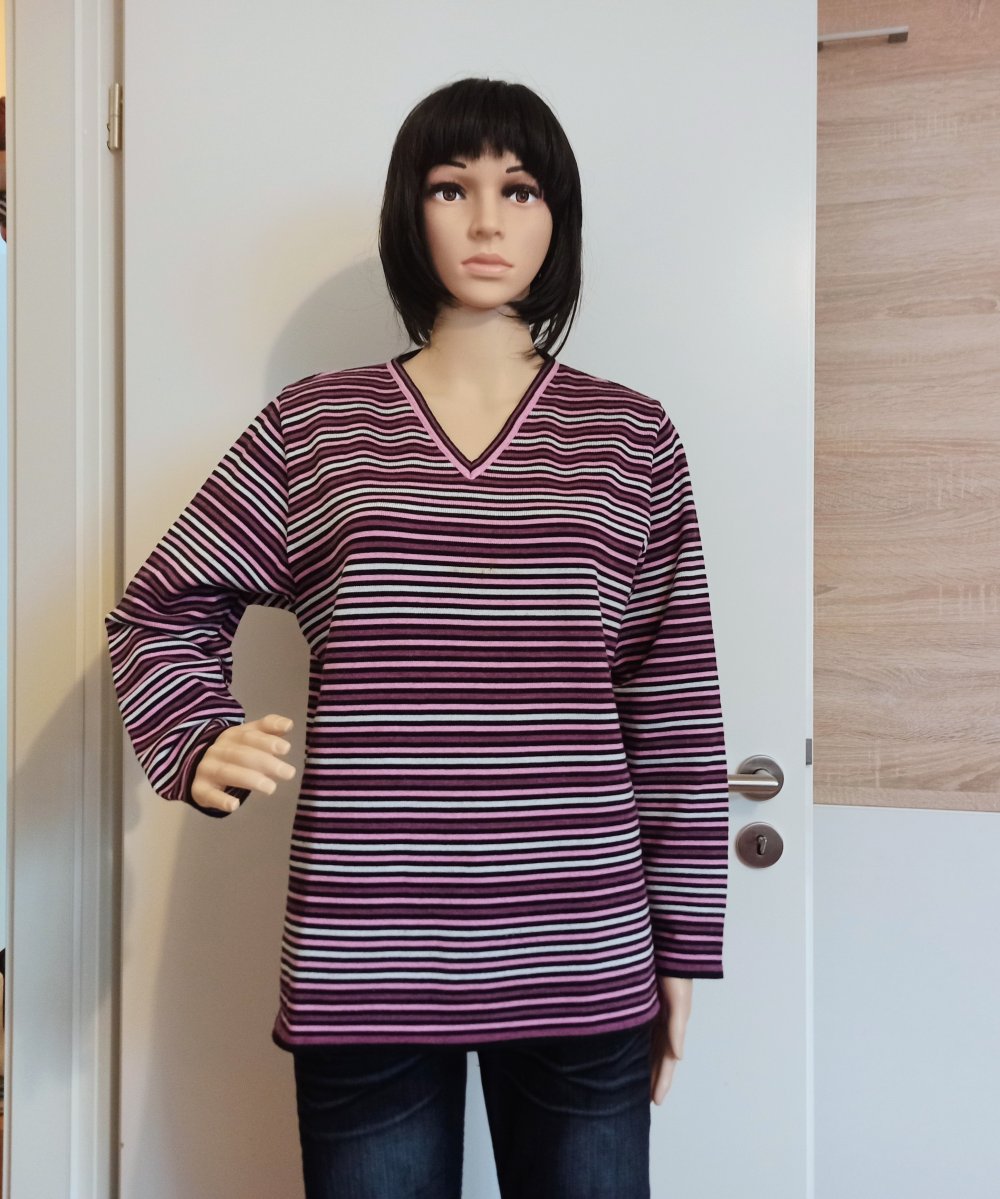 Schöner gestreifter Pullover mit V-Ausschnitt
