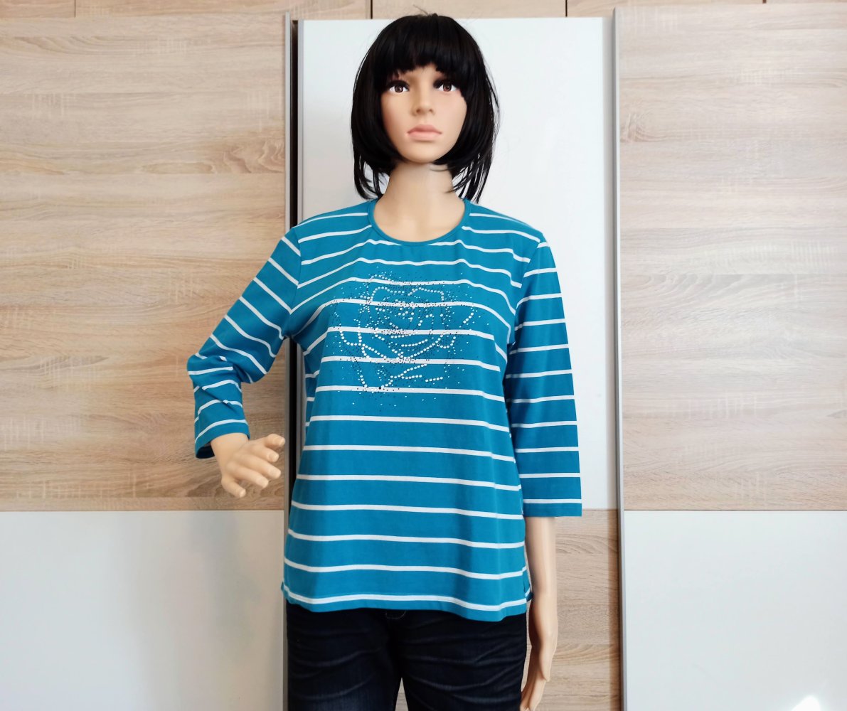 Schöner gestreifter Langarm-Shirt mit Straps Steinen