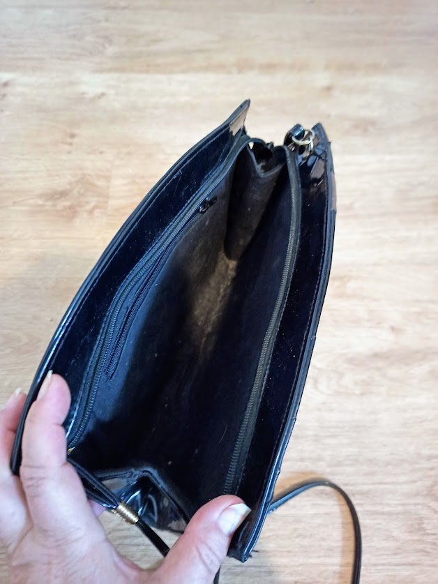 Schöne Lack-Leder Tasche braun/schwarz