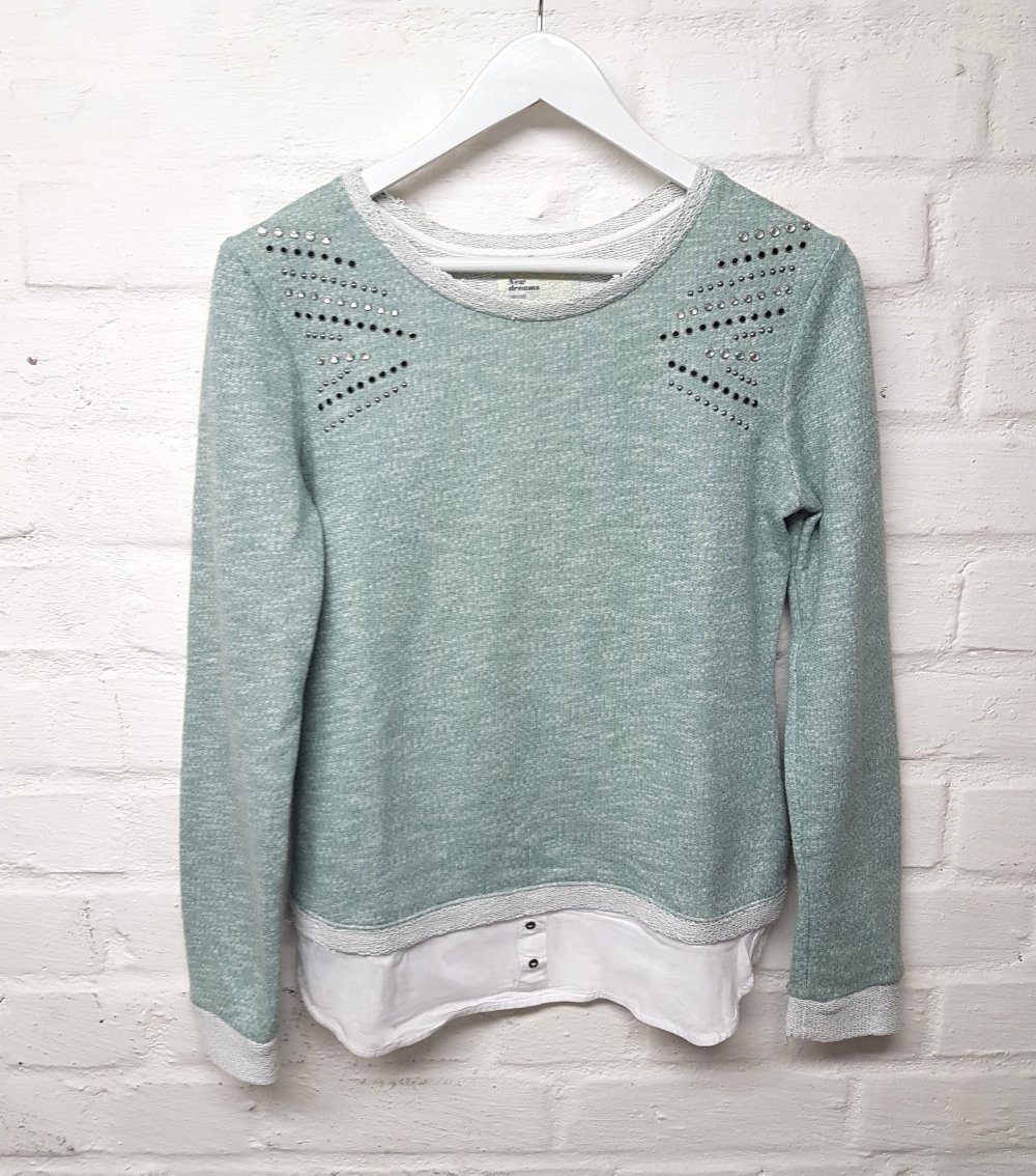 Pullover Shirt Bluse Mint Grün Weiß meliert Bershka Gr. M