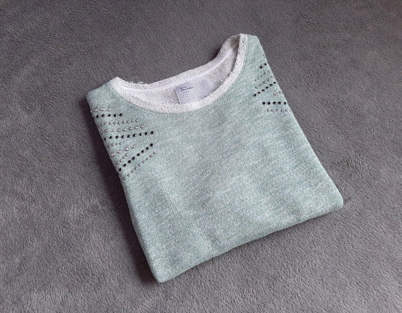 Pullover Shirt Bluse Mint Grün Weiß meliert Bershka Gr. M