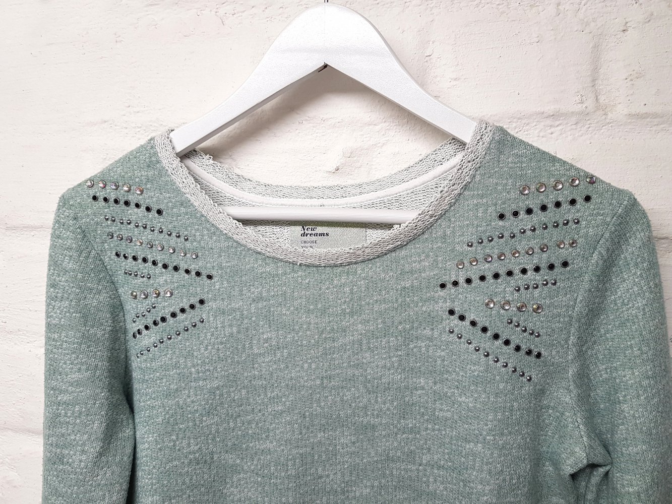 Pullover Shirt Bluse Mint Grün Weiß meliert Bershka Gr. M