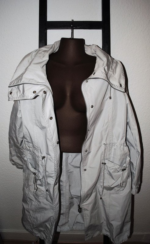 apriori Parka Gr. 40 (ca. L/XL) grau Regenmantel weiß Oversize Windjacke Damen
