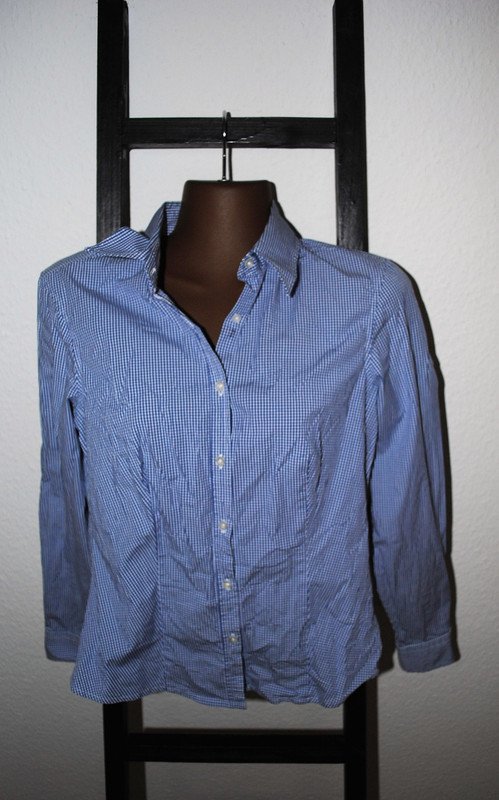 Montego Bluse Gr. 38 (ca. S/M) weiß blau kariert Mode Damen