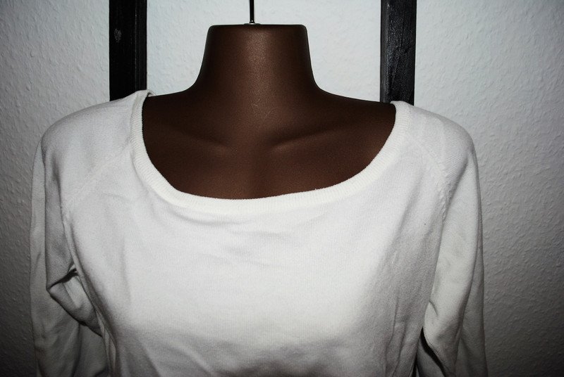 H&M T-Shirt Gr. L (ca. 40/42) weiß Basic Damen 3/4-Ärmel Lichtblick Alltag