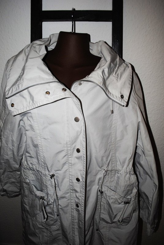apriori Parka Gr. 40 (ca. L/XL) grau Regenmantel weiß Oversize Windjacke Damen