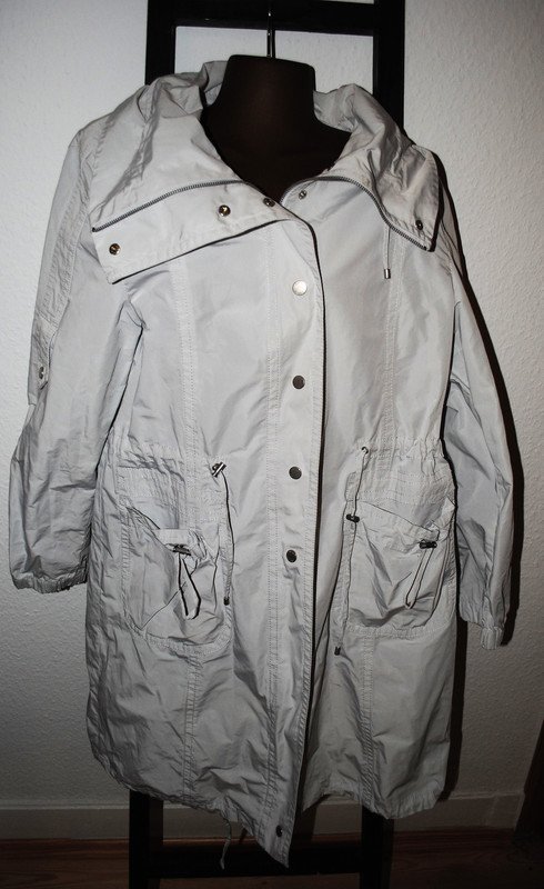 apriori Parka Gr. 40 (ca. L/XL) grau Regenmantel weiß Oversize Windjacke Damen