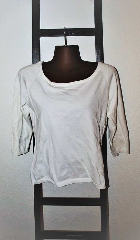 H&M T-Shirt Gr. L (ca. 40/42) weiß Basic Damen 3/4-Ärmel Lichtblick Alltag
