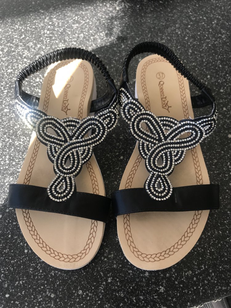 schwarze Glitzer Sandalen 