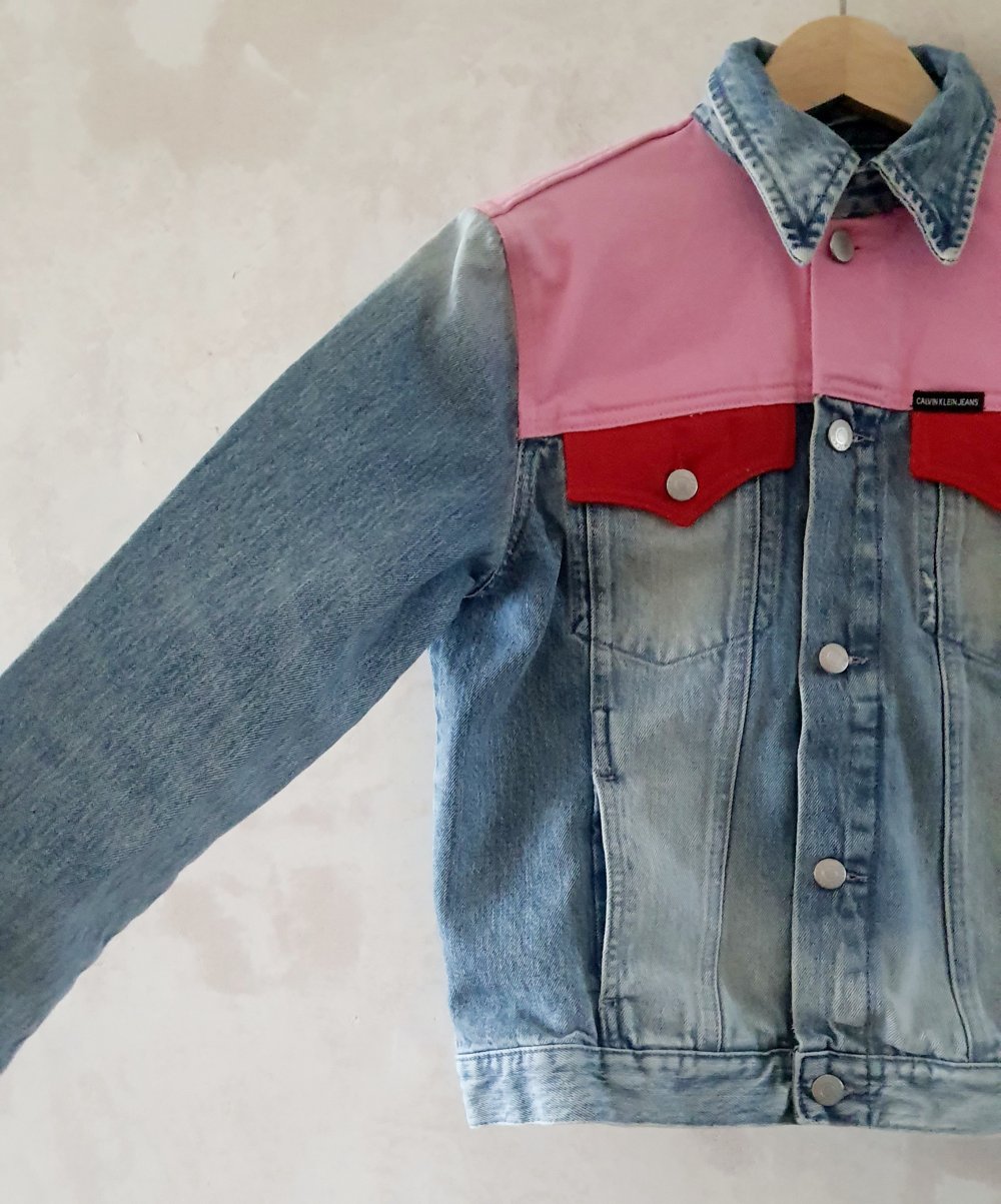 Calvin Klein Pink Panelled Denim Jacket M 