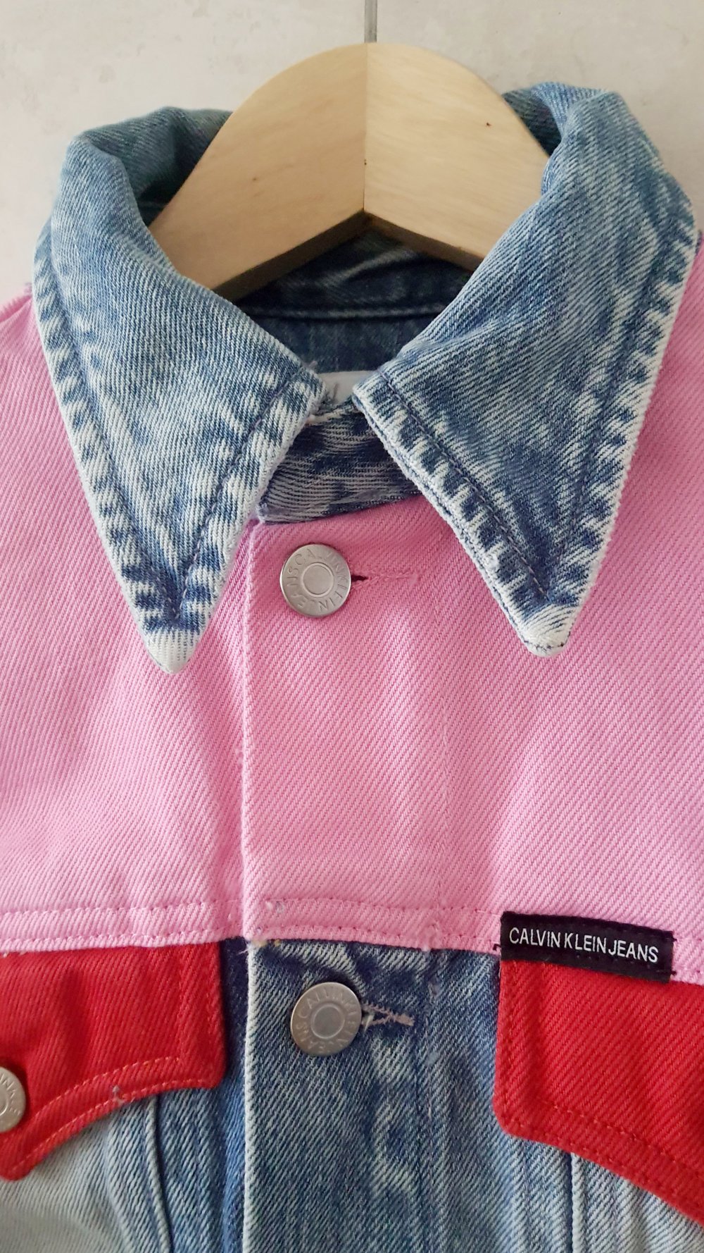 Calvin Klein Pink Panelled Denim Jacket M 
