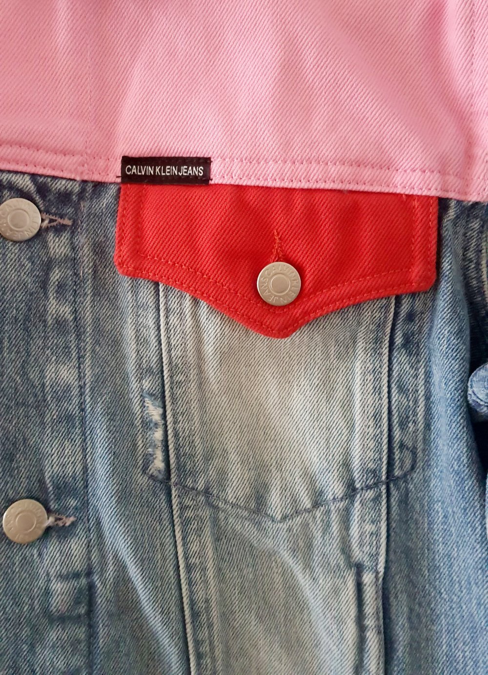 Calvin Klein Pink Panelled Denim Jacket M 