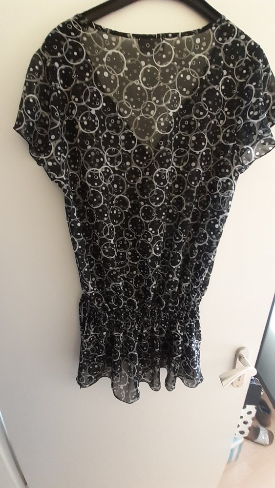 Tunika transparent Punkte, Kreise und Kringel, schwarz grau silber mit Glitzer.