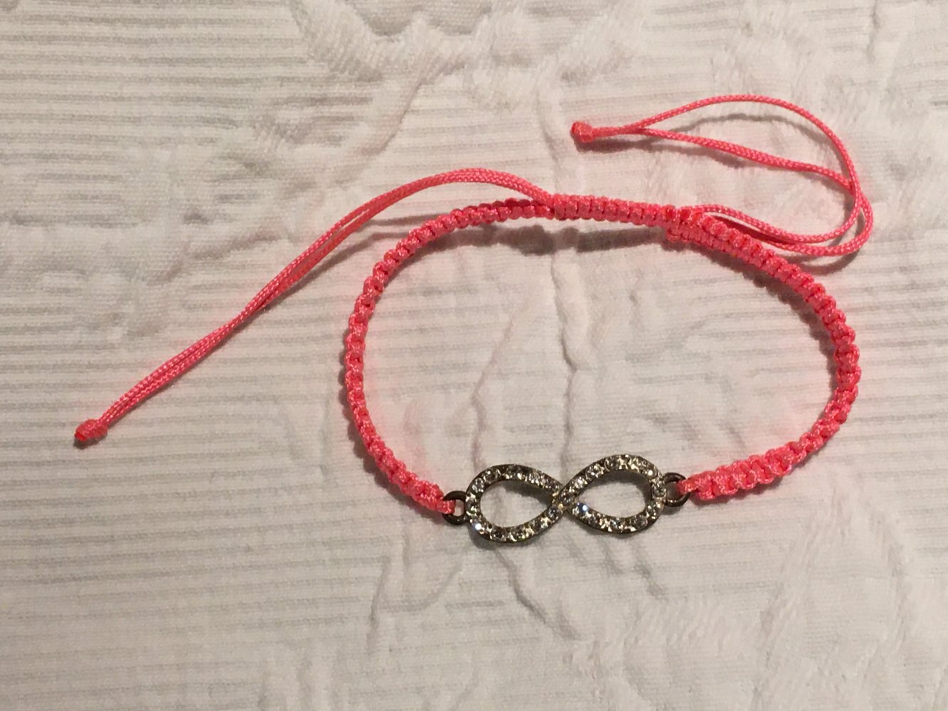 Armband geflochten neon pink Infinity Glitzer, größenverstellbar, Freundschaftsarmband