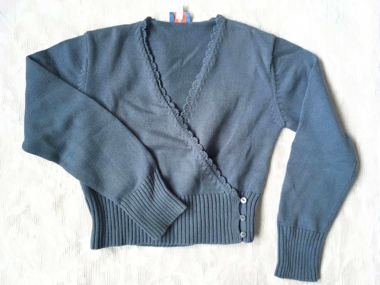 Strickjacke Cyrillus blau V-Ausschnitt Knöpfe Gr. 138/140, für 10 Jährige