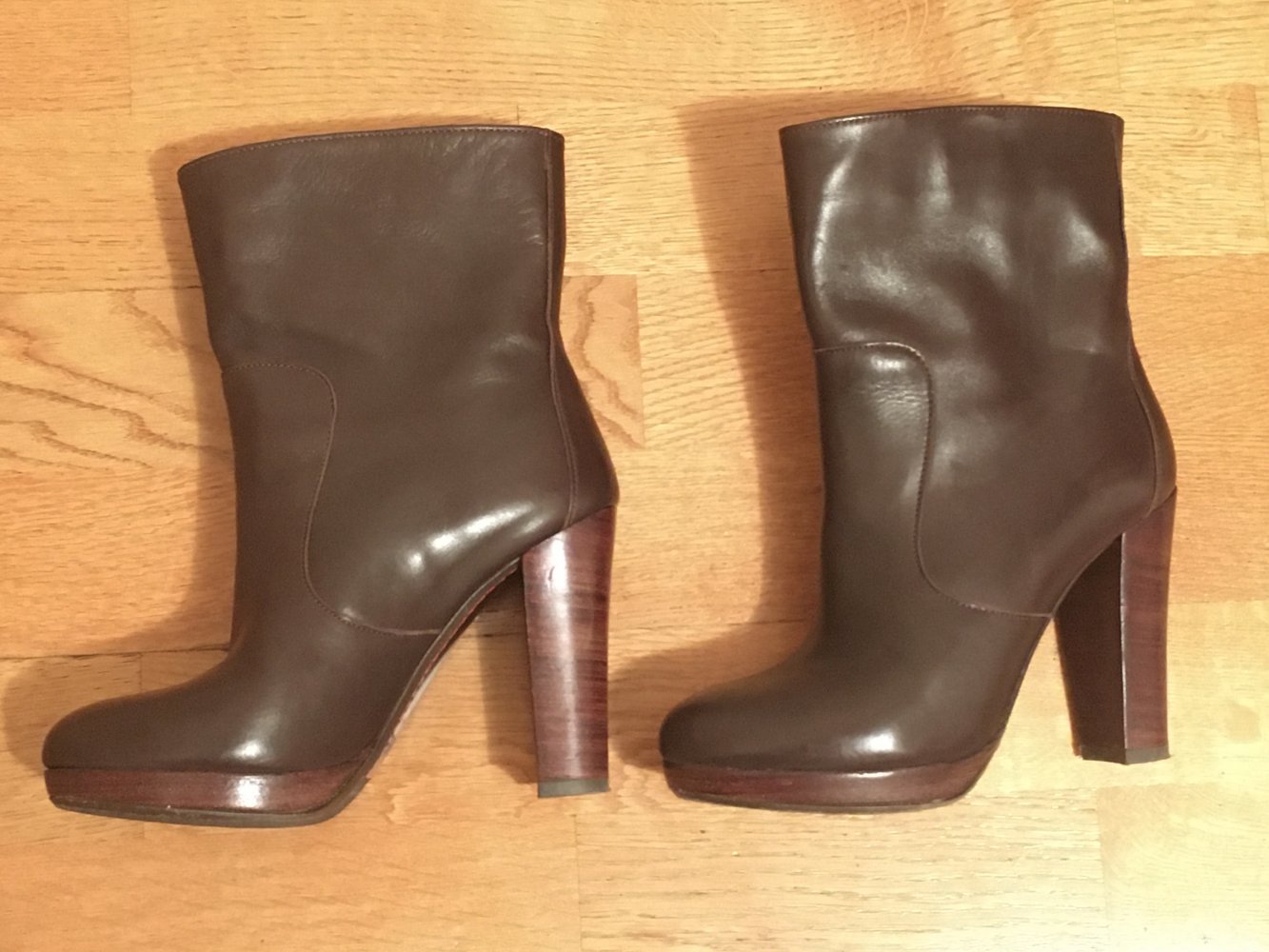 Italienische Designer Stiefelette Cinque mit 10 cm Absatz Glattleder braun grau taupe Gr. 37