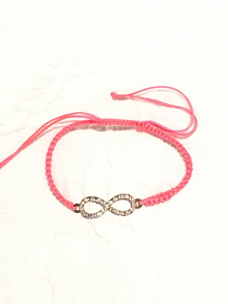 Armband geflochten neon pink Infinity Glitzer, größenverstellbar, Freundschaftsarmband