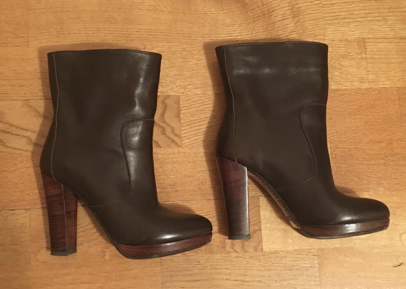 Italienische Designer Stiefelette Cinque mit 10 cm Absatz Glattleder braun grau taupe Gr. 37