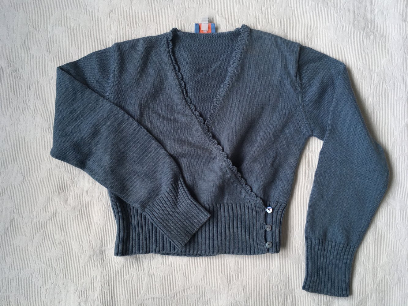 Strickjacke Cyrillus blau V-Ausschnitt Knöpfe Gr. 138/140, für 10 Jährige