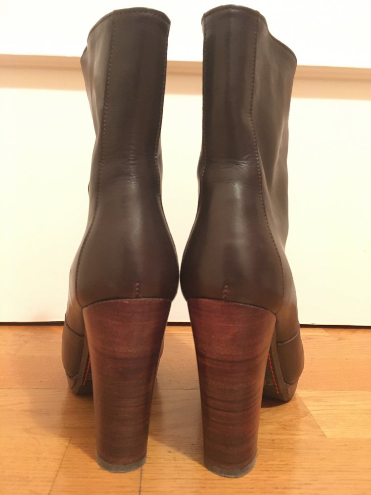 Italienische Designer Stiefelette Cinque mit 10 cm Absatz Glattleder braun grau taupe Gr. 37