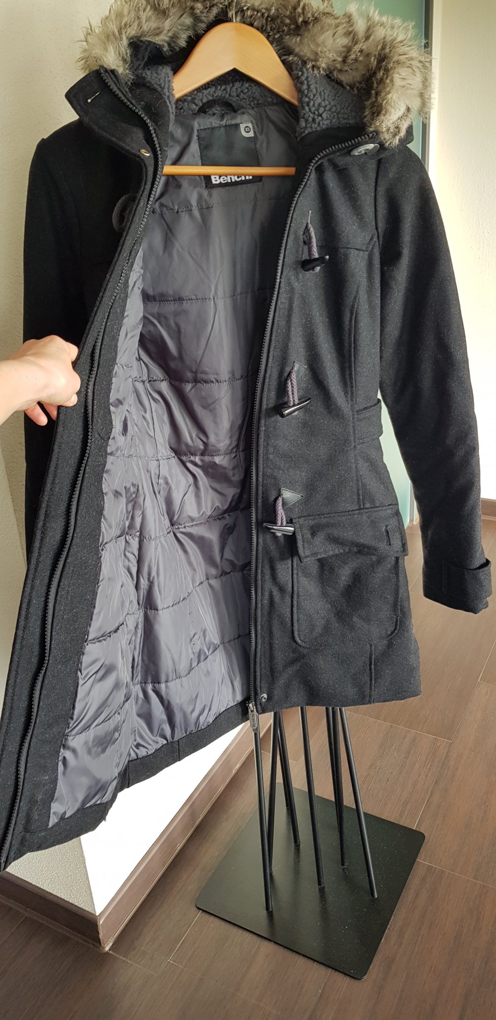Mantel Wollmantel Wintermantel Winterjacke schwarz Bench XS