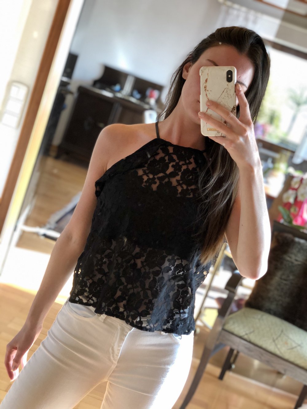Schwarzes Spitzentop von H&M