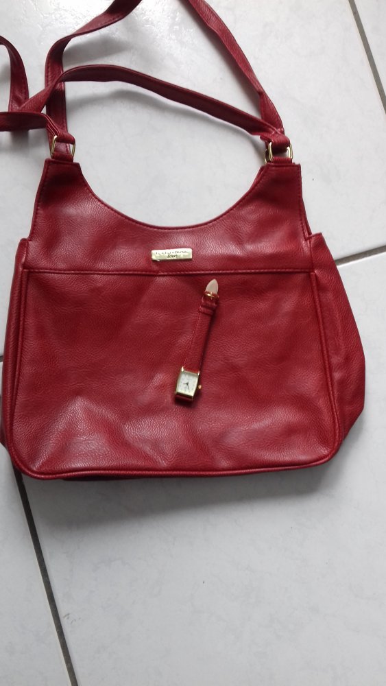 neue weinrote Handtasche mit passender Uhr € 10,--