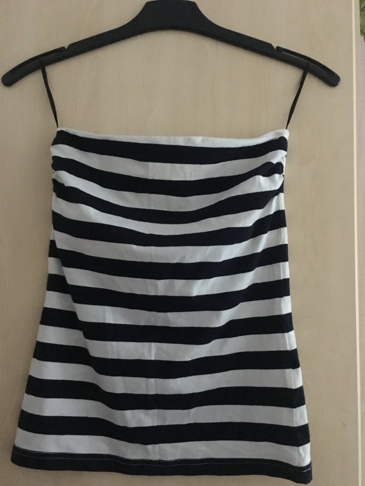 Damen Top trägerlos schwarz weiß gestreift Gr. S