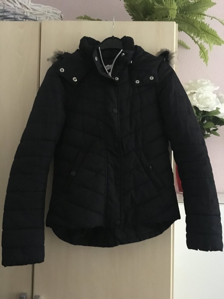 Damen Winterjacke mit Kapuze schwarz Gr. 34