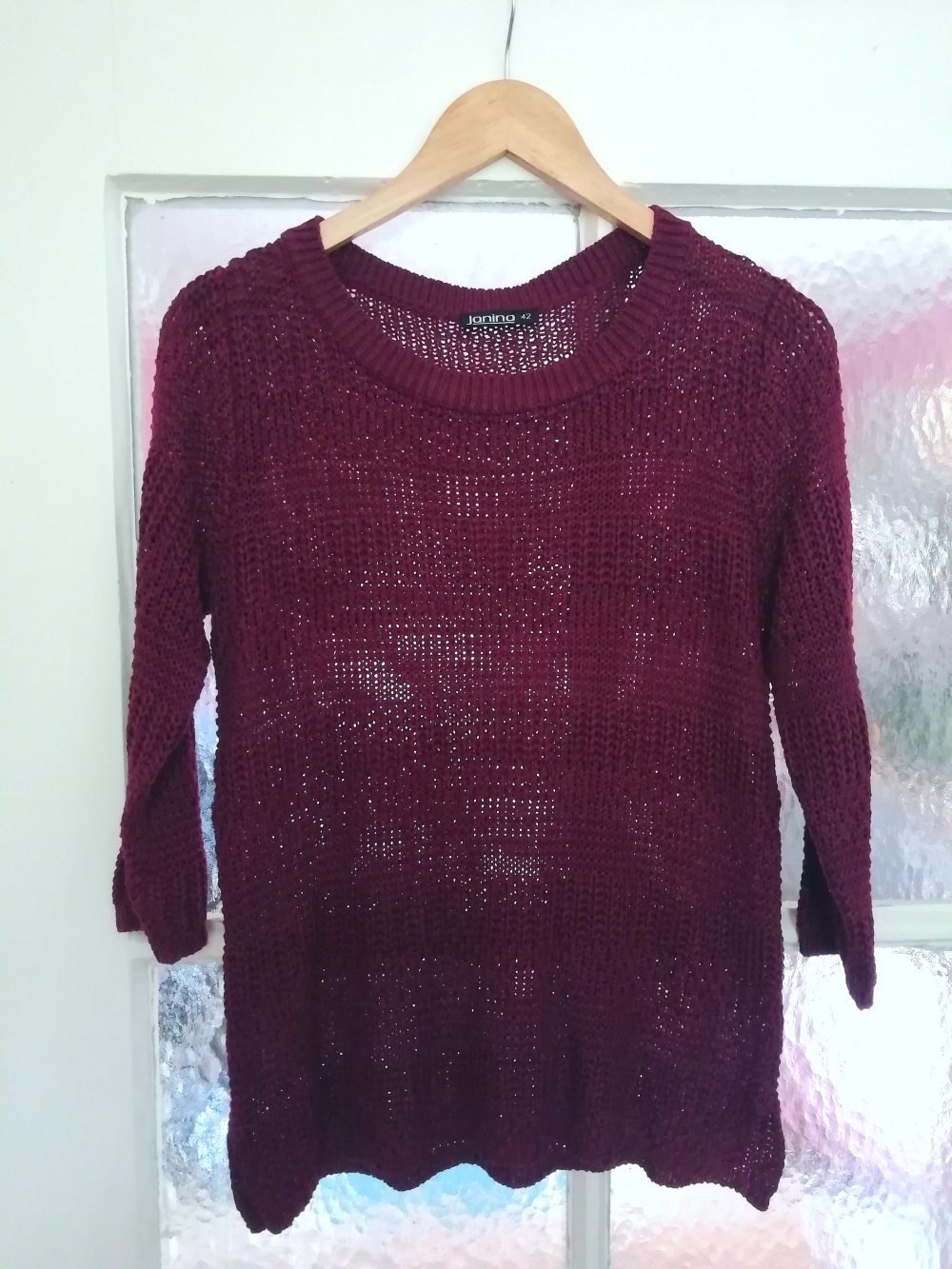 Schöner Pullover Burgunder Lila Strick