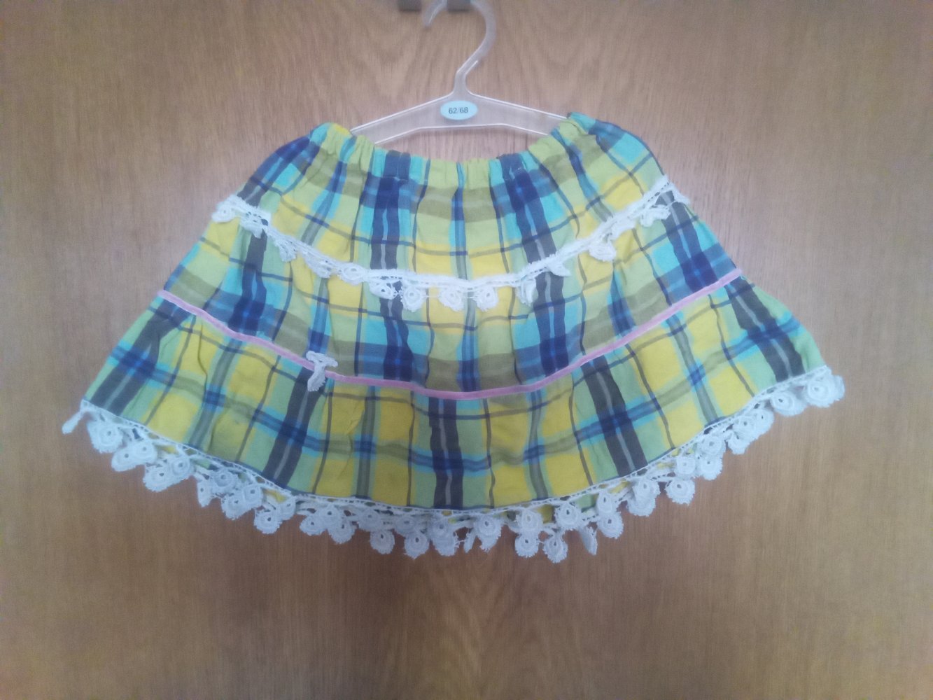 Rock handmade upcycling gelb blau kariert