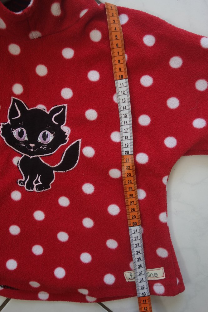 Fleecepullover handmade unikat ct-Line 98 rot gepunktet Katze
