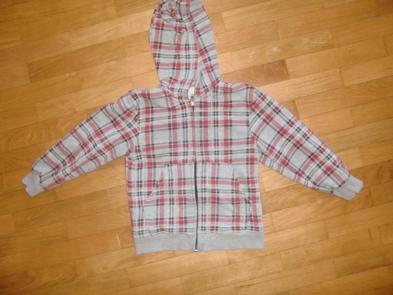 Sweatjacke Cardigan H&M 104 kariert grau rot