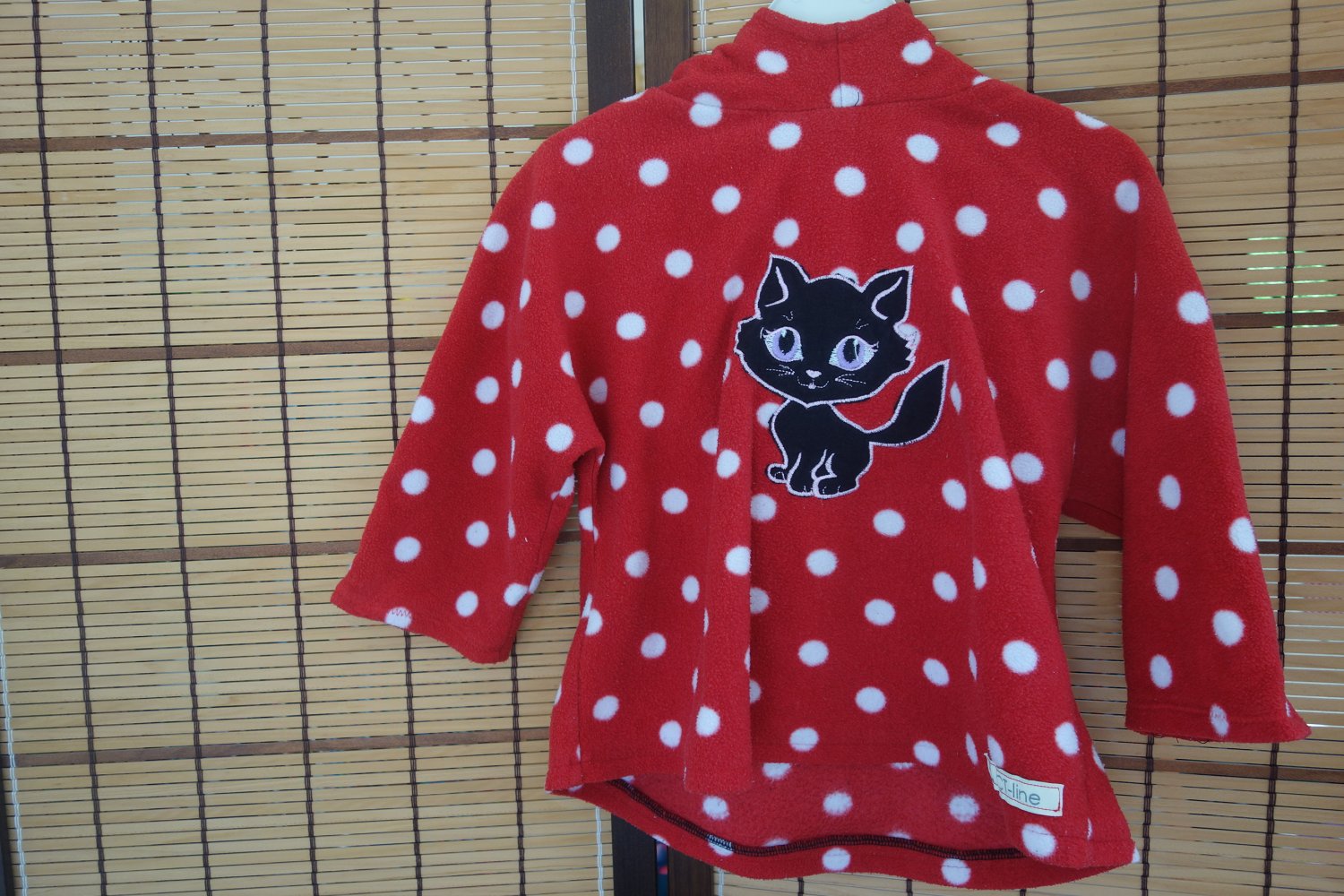 Fleecepullover handmade unikat ct-Line 98 rot gepunktet Katze