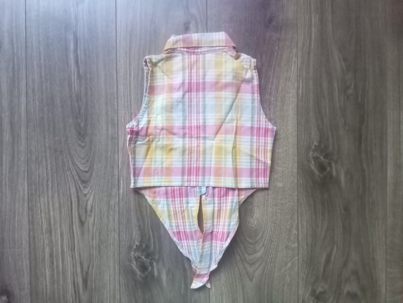 Knotenshirt Bluse ärmellos kariert 110 100% Baumwolle pink orange