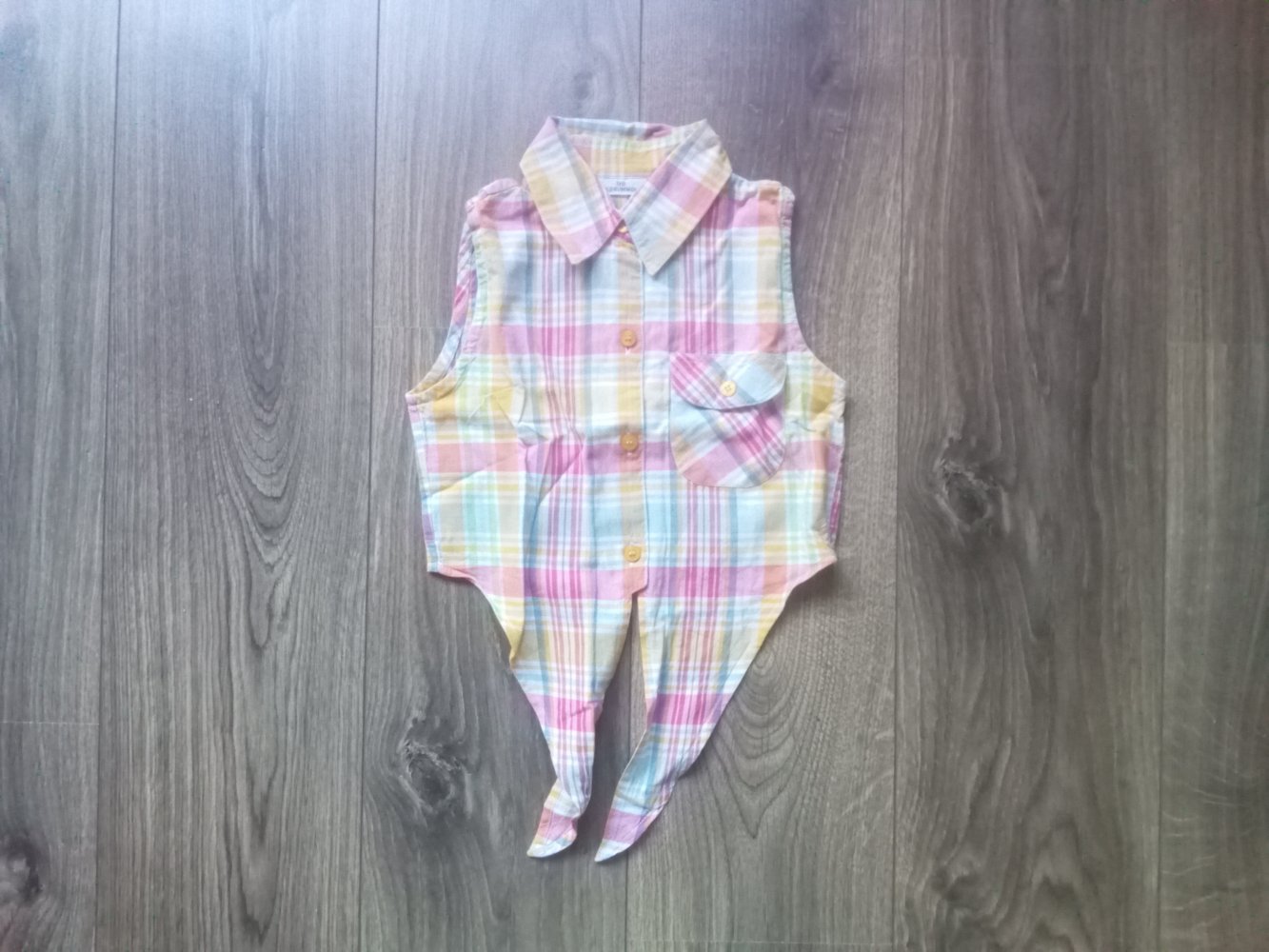 Knotenshirt Bluse ärmellos kariert 110 100% Baumwolle pink orange