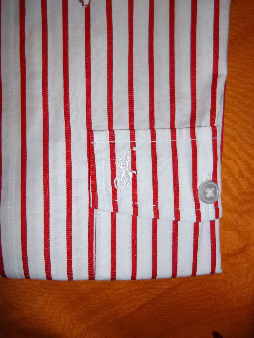 Ralph Lauren Hemd rot weiß Streifen Kurzarm white Pony auf der liken Brusttasche in Gr.L