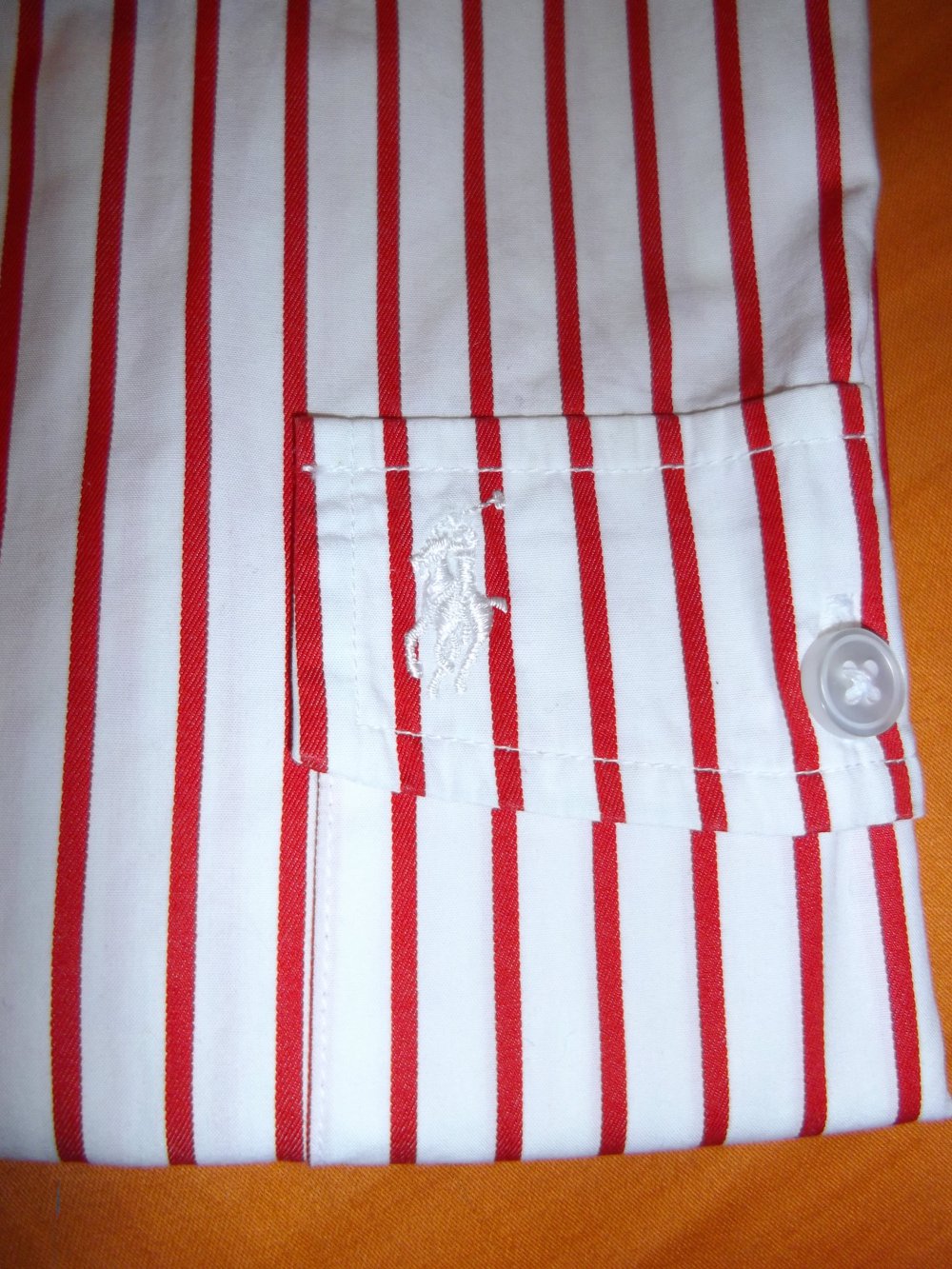 Ralph Lauren Hemd rot weiß Streifen Kurzarm white Pony auf der liken Brusttasche in Gr.L
