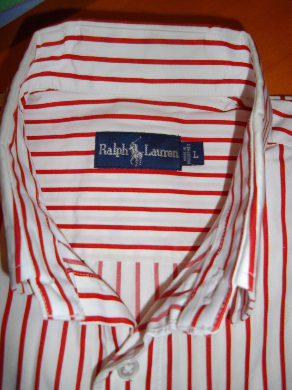 Ralph Lauren Hemd rot weiß Streifen Kurzarm white Pony auf der liken Brusttasche in Gr.L
