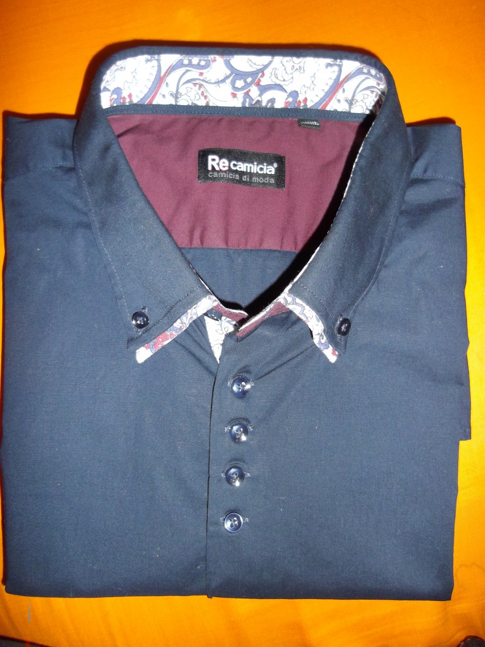Re Camicia Italy Doppelkragen Hemd marine bordeaux Floral in Gr.3XL
