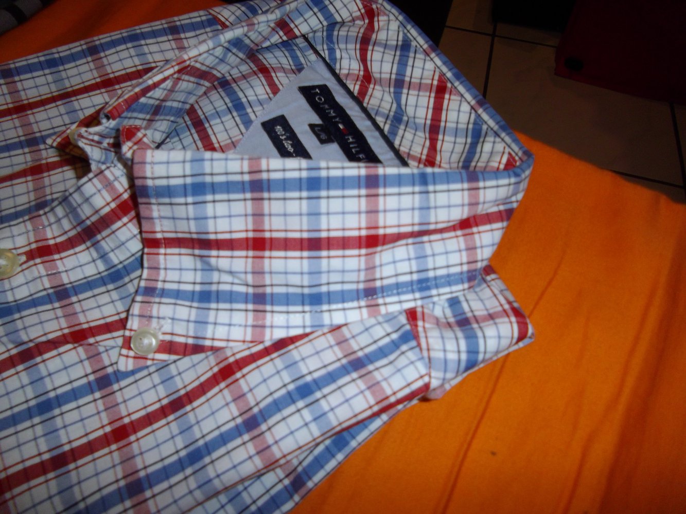Tommy Hilfiger 100´s Two Ply Hemd rot blau weiß kariert in Gr.L