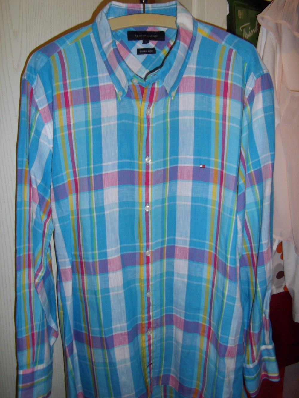 Tommy Hilfiger Premium Leinen Hemd Buntes Großkaro kariert in Gr.XL