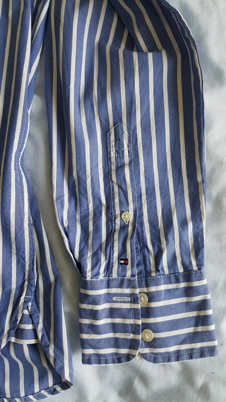 Tommy Hilfiger College Hemd blau weiß gestreift weißer Kragen in Gr.L