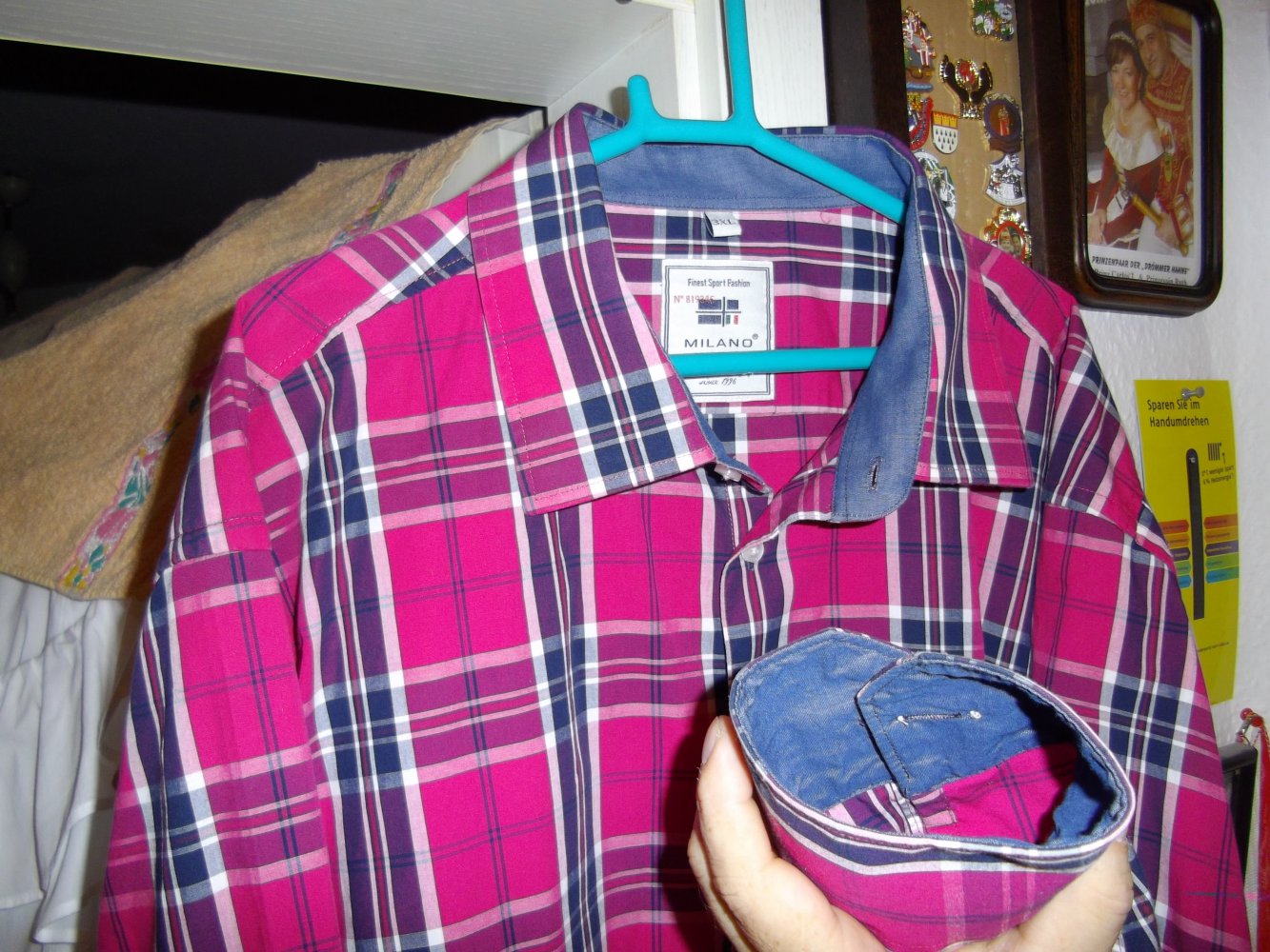 Milano Italy Hemd pink weiß blau Karo in Gr.3XL XXXL