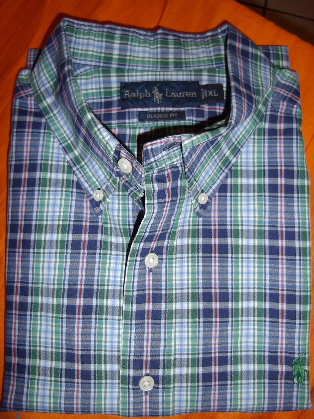 Ralph Lauren Classic Fit Hemd blau rot grün weiß kariert Kurzarm in Gr.XL