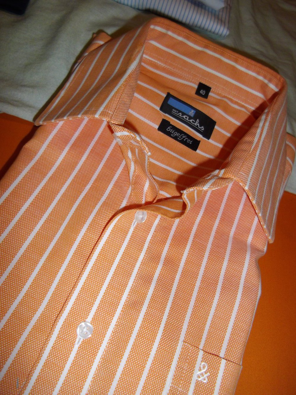 Art Sachs Streifen Hemd orange weiß gestreift in Gr.M 40cm Kragenweite