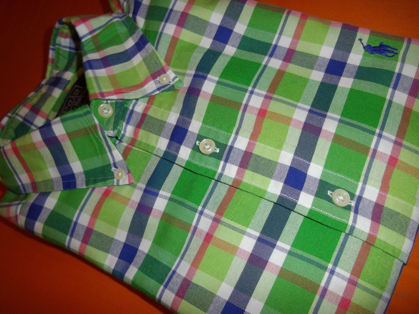 POLO by Ralph Lauren Groß Karo Hemd weiß blau rot Grün marineblau Pony in Gr.L